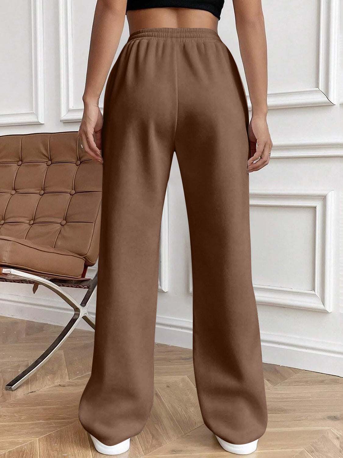 Drawstring Elastic Waist Pants with Pockets