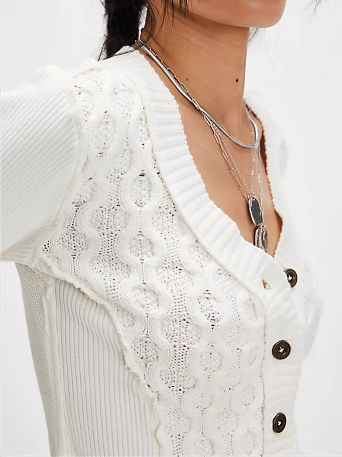 V-Neck Button Up Cropped Cardigan