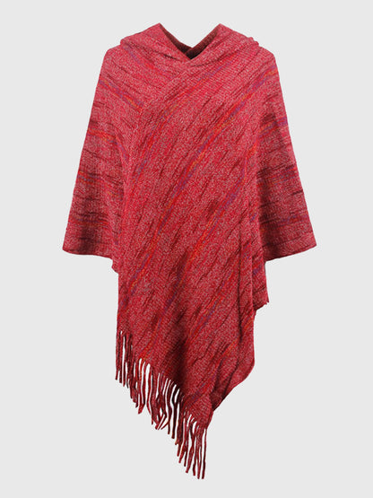 Fringe Hem Hooded Poncho