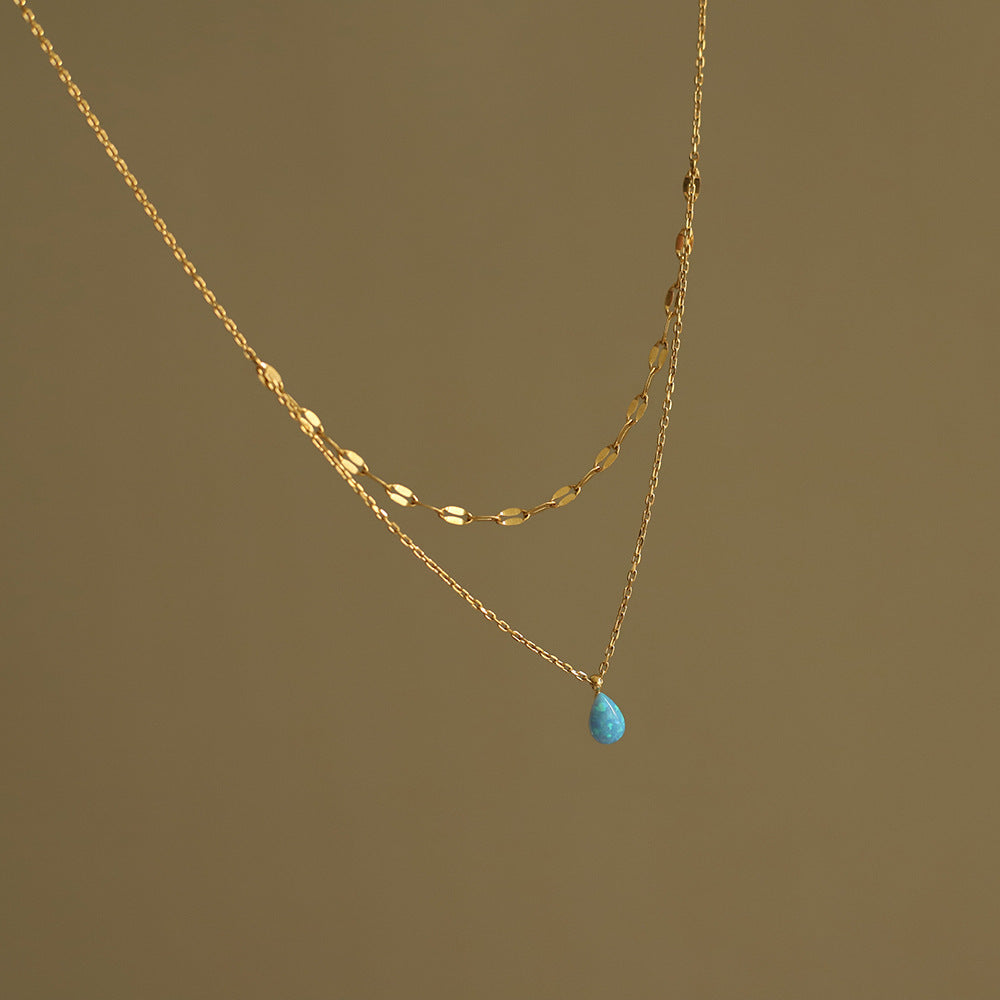 Stainless Steel Opal Pendant Necklace