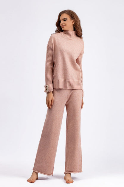 Basic Bae High- Low Turtleneck Long Sleeve Top and Pants Sweater Set