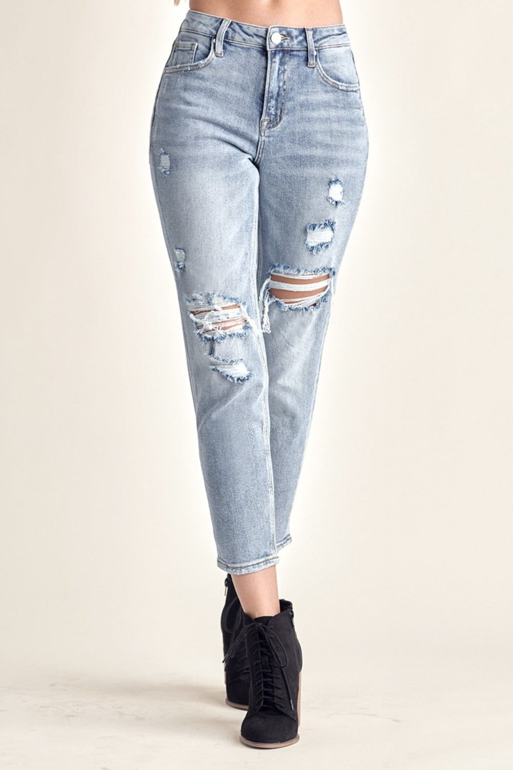 RISEN Distressed Slim Cropped Jeans