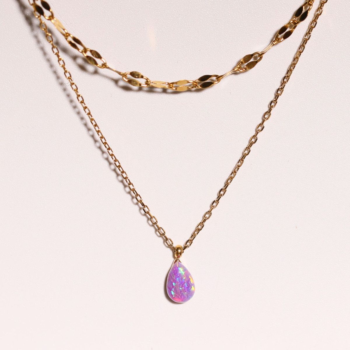 Stainless Steel Opal Pendant Necklace